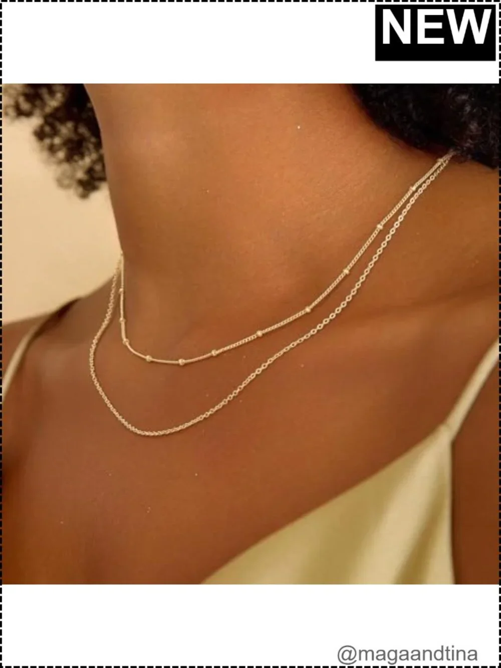 14K Gold Plated Layered Chain Necklace Set, Dainty Link Necklaces, Lobster Clasp